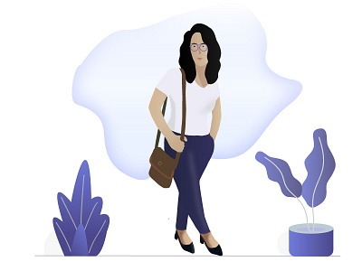 Modern girl illustration bag blue girl glass illustration leaves modern plant standing ui