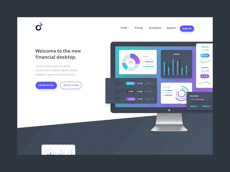 Marketing concept for a financial software company brand financial gradient marketing design one pager responsive design saas startup tech
