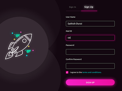 Signup Screen 100daysproject glow ui dailyui dark ui register signup