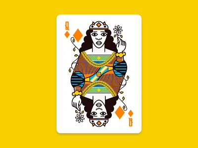 Queen Of Diamonds houston illustration orange playing cards