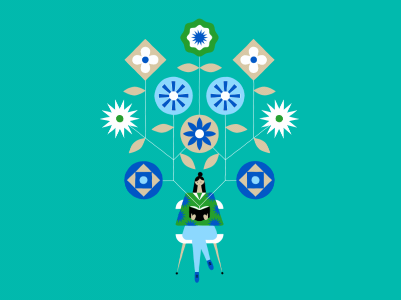 Oxford Flowers book chair flowers geometry leaves lines oxford reading shapes spring study woman