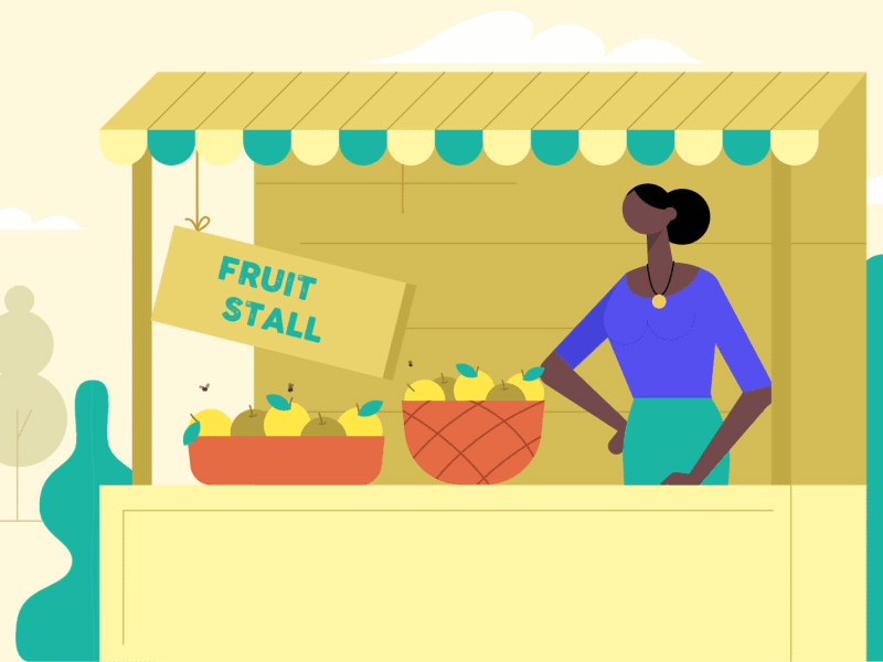 KORA animation fruits globe kora shop stall studiotale women