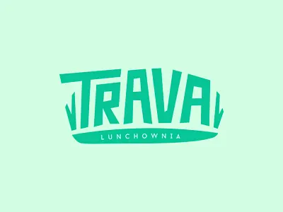 Trava restaurant logo domek eco fancy food grass green letters logo lunch marzec restaurant typography