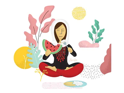 Watermelon and White Cheese character cheese delicious logo love palestine smile summer watermelon white cheese woman