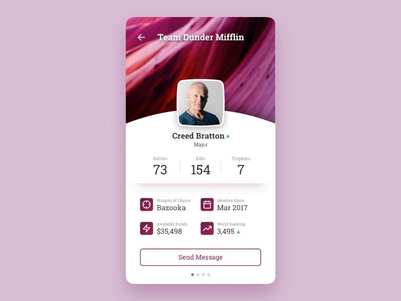 User Profile animation app dailyui interactive pagination principle profile swipe team ui ux