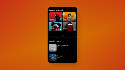 Recently Search - Popup app clean colours design figma minimalism music orange play red style ui