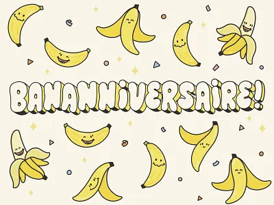 Bananniversaire banana banane birthday card celebration card confetti design hand letter hand lettering illustration lettering postcard type typography