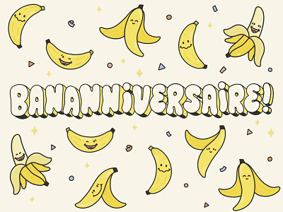 Bananniversaire banana banane birthday card celebration card confetti design hand letter hand lettering illustration lettering postcard type typography