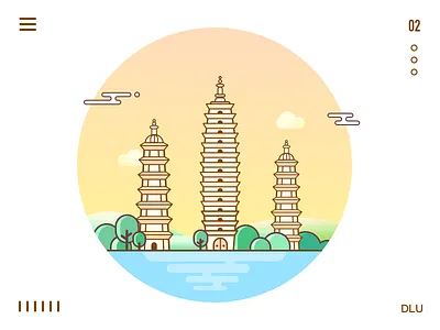 Chinese architecture architecture icon line mountain river sketch tree