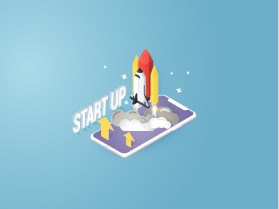 Isometric Start Up Rocket 3d. isometric cloud illustrator rocket start up vector