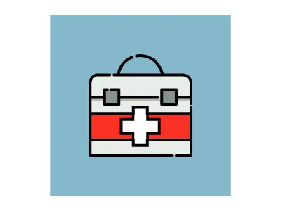 Medications box. ambulance box color cure flat illustration line pill