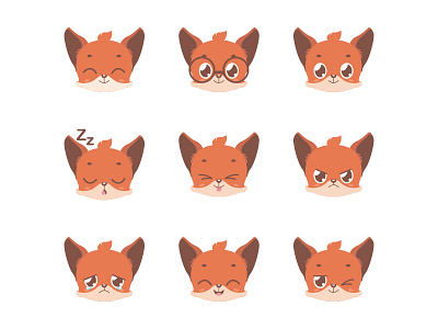 Little fox expressions animal cartoon cute emotion fox funny little orange pastel stylized