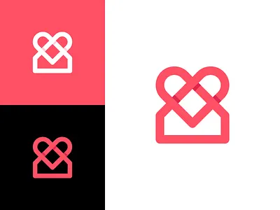 House / heart / logo design bosom branding building cosy donation dwelling handicrafts heart home house icon identity interlaced knitting love monoline non profit real estate shadow warm