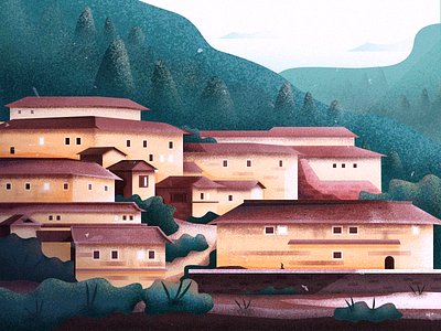 Architectural illustration building flat forest illustration landscape room