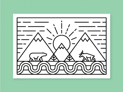 Coloring Page bear coloring coloring book line moose mountain nature pine river sun tree