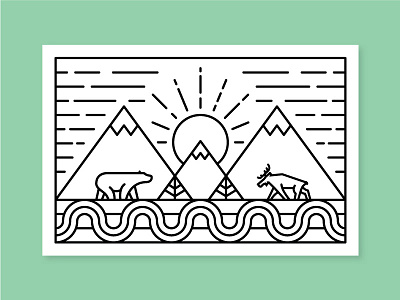 Coloring Page bear coloring coloring book line moose mountain nature pine river sun tree