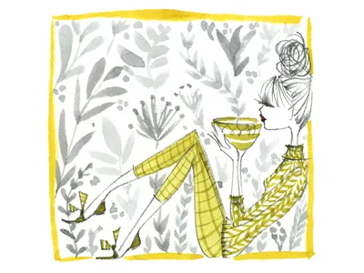 Coffee Break 2color coffee figurative girls illustration patterns pencil