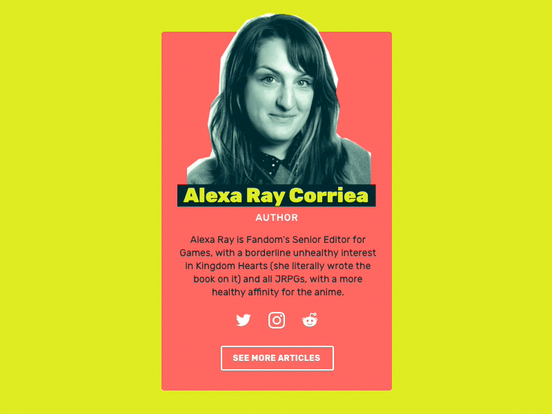 Fandom Author Bio Card animation article cards fandom mario pop culture principle prototype ui writer