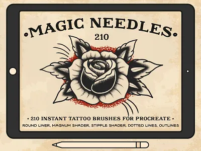 Magic Needles Procreate Brushes liner magnum needles procreate shader stipple tattoo traditional