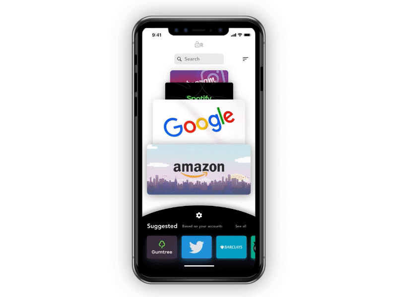 LockR - Account passwords manager animation cards design face id fingerprint interaction invision iphone lock mobile safe ui
