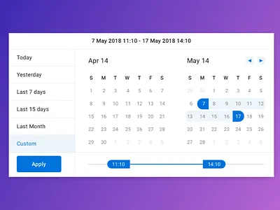 Date and Time range slider UI blue color ui date date and time date ranger range slider time time ranger