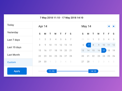 Date and Time range slider UI blue color ui date date and time date ranger range slider time time ranger