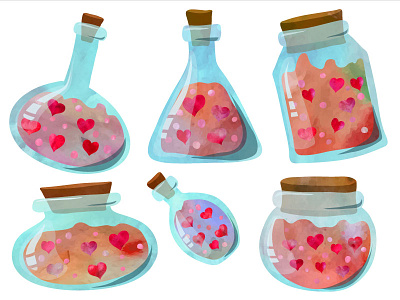 Love potions bottle brew funny jam jar love potion tasty textured vector watercolor