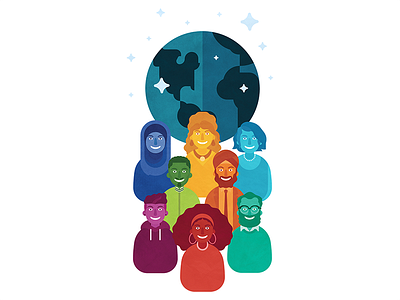 Diversity cartoon colors diversity earth flat globe happy humans illustration people smiles together