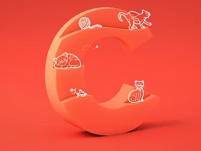 #36daysoftype05 - C 36daysoftype 3d c4d cats cinema4d doodle gradient illustration type typography