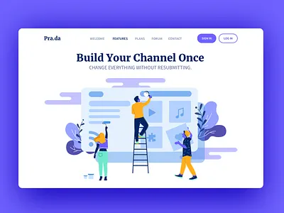 Pra.da Web Design/ Illustration character design co working flat graphic design illustration interaction design landing page line art ui design uiux web website