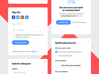 Popups authorization design interface popups registration setting subscription ui ui kit ux web design