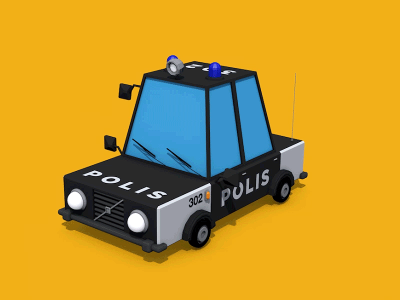 1975 Volvo 244 DL Low Poly Police Car 3d c4d car cinema 4d low poly police car sirens turnaround volvo