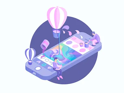 Liker & Creator app balloon colour design illustration instagram iphone isometric like paint people pink