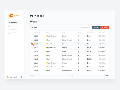 Tables app checkbox clean dashboard interface navigation table ui