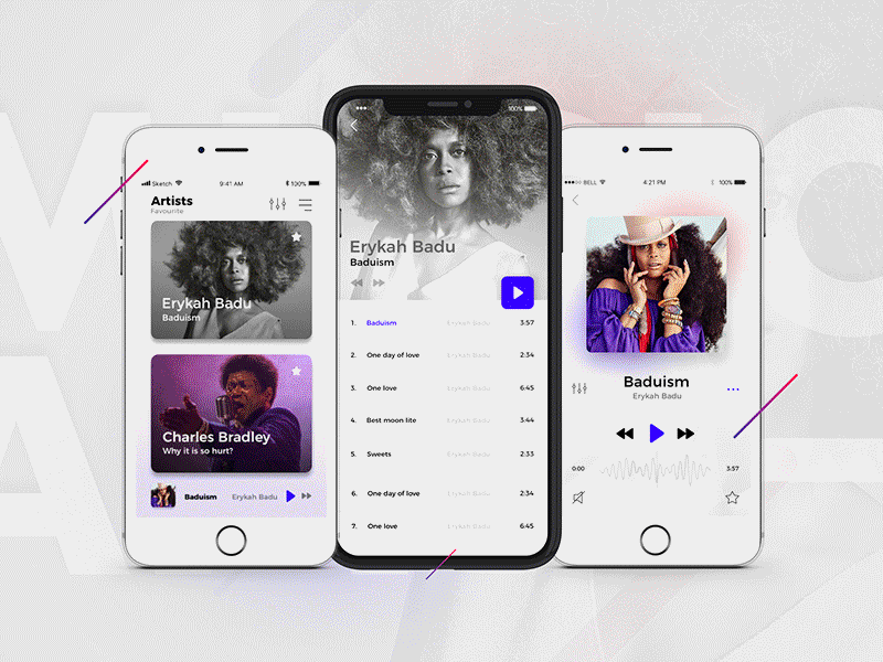 Music APP Concept 7ninjas app clean gradient marcinrumierz modern music player playlist tiles