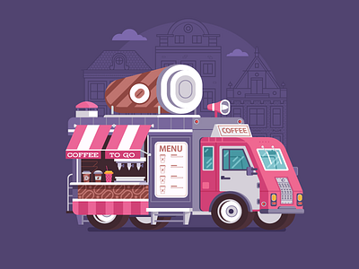 Summer Coffee Van car coffee flat design food parlor summer truck van