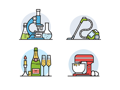 Unsorted icons alcohol bottle champagne flask icon kitchen microscope mixer science vacuum cleaner