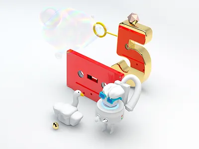 Number 5 3d illustration character design cinema4d