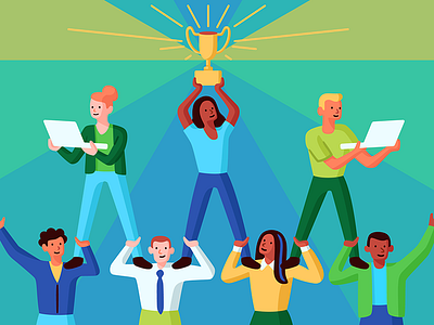 Building Winning Support Teams acrobatics blog editorial human pyramid illustration pyramid team tech support trophy vector victory