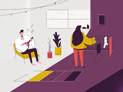 Weekend chill daylight design illustration laundry living room mandoline music weekend