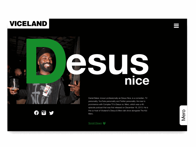 Viceland- Desus and Mero about page design desus graphic design green mero prototype ui ux viceland web design