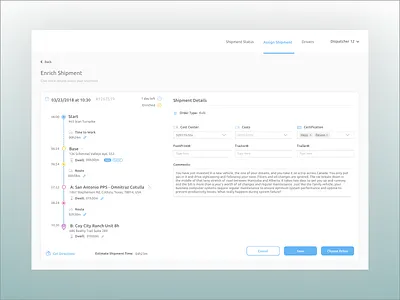 Shipment Timeline delivery edit route shipment time timeline