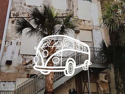 Van illustration car communication icon iconography illustration line illustration mobile app outline palm tree texture van