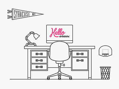 Hello Dribbble debut desk illustration lamp pennant syracuse workspace