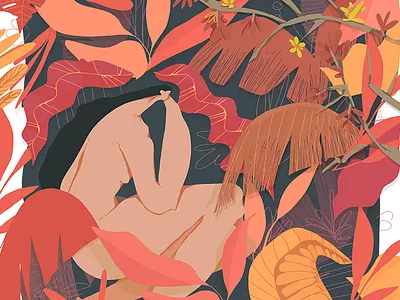 Leaves body character fall human illustration jungle leaves light orange red tropical woman