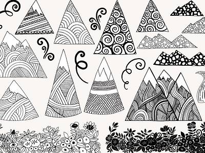 Zen Mountains creative market graphics line drawing vector illustration