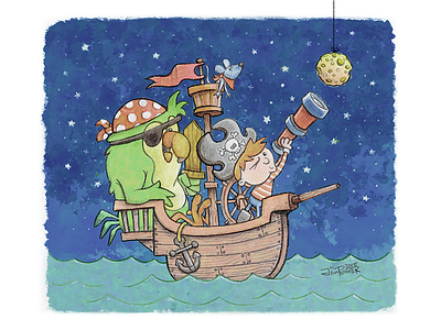 Pirate Dreams arrrggghhh characterdesign cute ocean parrot picturebook pirate pirateship ship whimsical