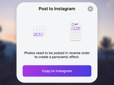 Export Dialog branding dialog gradient instagram ios logo modal panols panoramas redesign splits vibrant