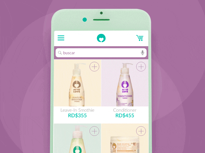 eCommerce App afro animation app design gif green hair listing mobile product ui ux