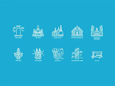 Bangkok symbol and landmark outline icons bangkok icon design outline icon siam thailand